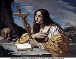 María Magdalena, calavera y crucifijo